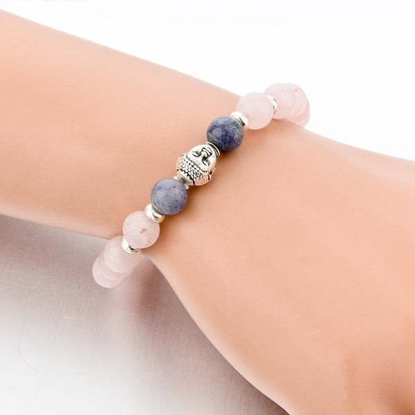 Natural Stone Buddha Bracelet (Translucent Pink)