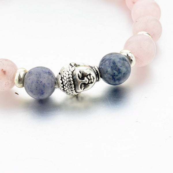 Natural Stone Buddha Bracelet (Translucent Pink)