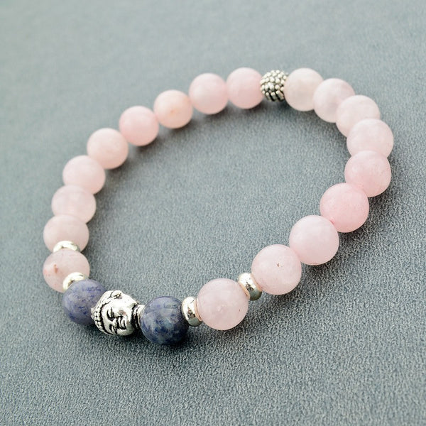 Natural Stone Buddha Bracelet (Translucent Pink)