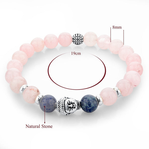 Natural Stone Buddha Bracelet (Translucent Pink)