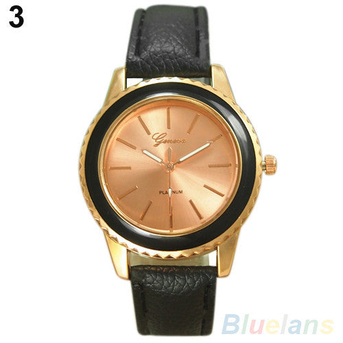 Women's Fashion Rose Gold Plated Faux Leather Band Analog Quartz Wrist Watch  1MLA 47SN