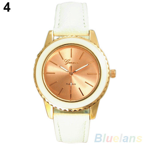 Women's Fashion Rose Gold Plated Faux Leather Band Analog Quartz Wrist Watch  1MLA 47SN