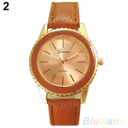 Women's Fashion Rose Gold Plated Faux Leather Band Analog Quartz Wrist Watch  1MLA 47SN