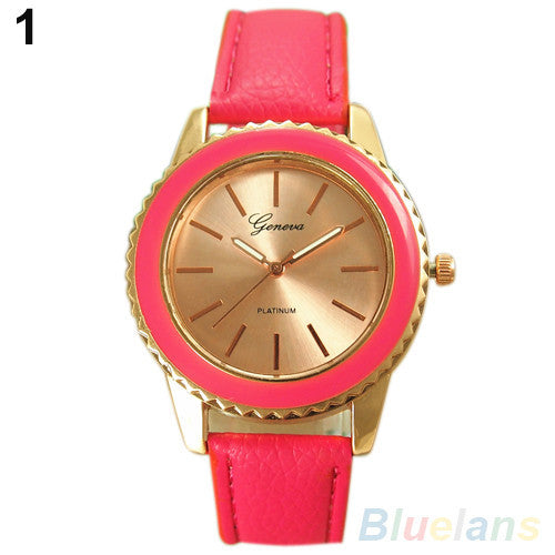 Women's Fashion Rose Gold Plated Faux Leather Band Analog Quartz Wrist Watch  1MLA 47SN