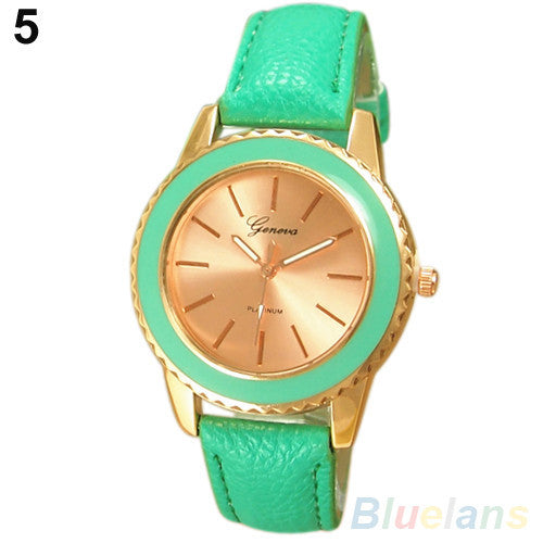 Women's Fashion Rose Gold Plated Faux Leather Band Analog Quartz Wrist Watch  1MLA 47SN