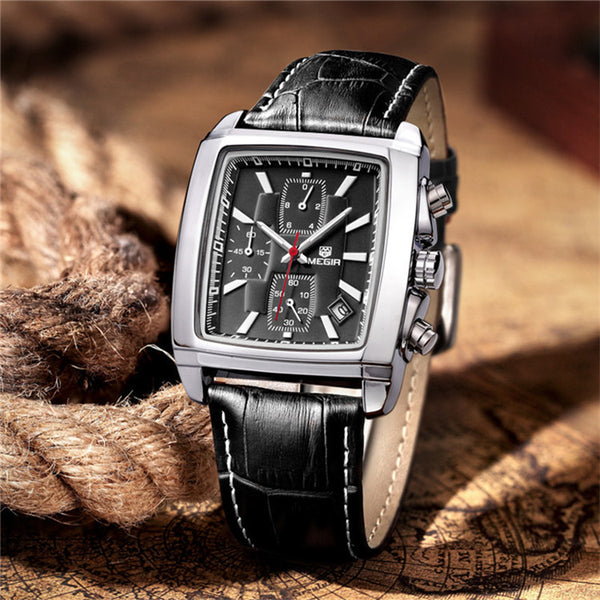 MEGIR Mens Watches Top Brand Luxury Men Military Sport Luminous Wristwatch Chronograph Leather Quartz Watch relogio masculino