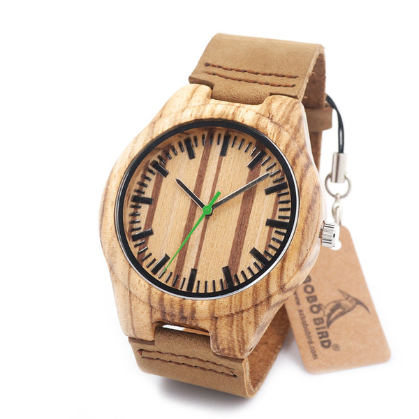 BOBO BIRD Zebra-Stripe Bamboo Wooden Watch Top Designer Quartz Analog Wristwatch Men's Luxury Brand Watches With Gift Box