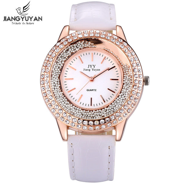 Women Fashion Watches Rose Gold Rhinestone Leather Strap Ladies Watch Analog Quartz Wristwatch Clocks Hour Gift Relogio Feminino