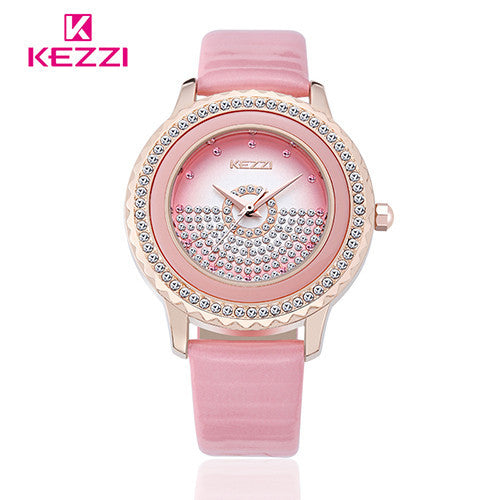 KEZZI New Fashion Watch Women Leather Strap Luxury Rhinestone Dial Casual Quartz Watch Ladies Popular Elegant Style Dress Watch