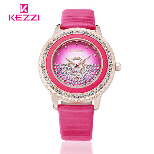 KEZZI New Fashion Watch Women Leather Strap Luxury Rhinestone Dial Casual Quartz Watch Ladies Popular Elegant Style Dress Watch