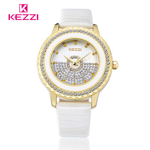 KEZZI New Fashion Watch Women Leather Strap Luxury Rhinestone Dial Casual Quartz Watch Ladies Popular Elegant Style Dress Watch