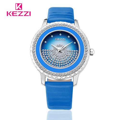 KEZZI New Fashion Watch Women Leather Strap Luxury Rhinestone Dial Casual Quartz Watch Ladies Popular Elegant Style Dress Watch