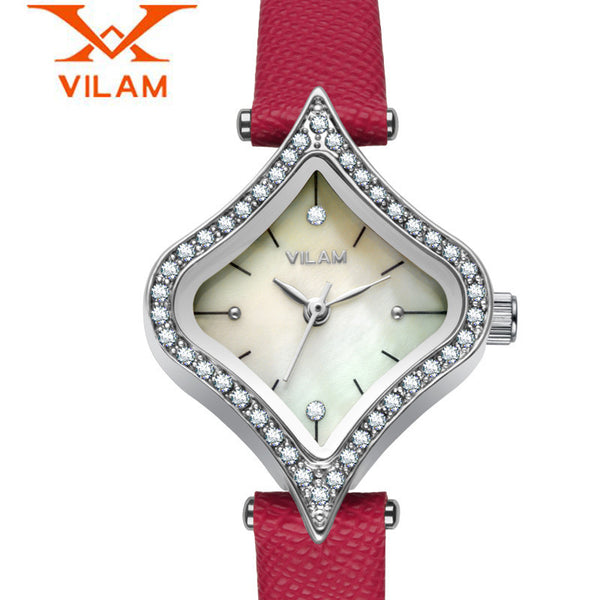 2016 VILAM Fashion Casual Women Dress Watches Luxury Rhinestones Heart-Shaped Wristwatches Waterproof Leather Quartz Watch