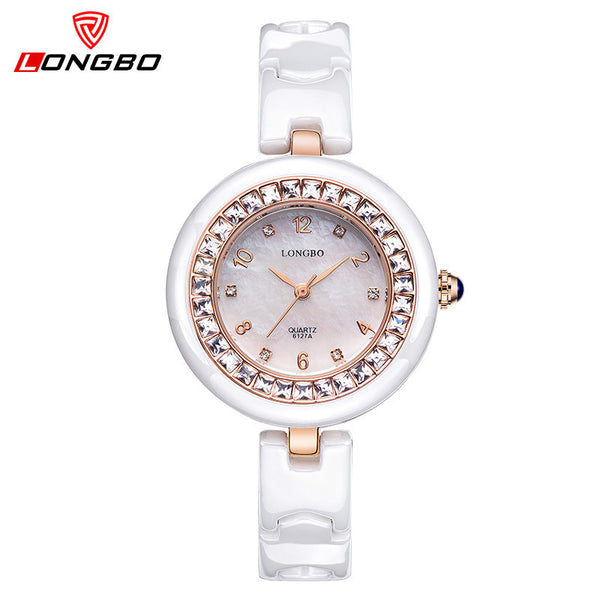 LONGBO Quartz Watches Women Ceramic Strap Watch Rose Gold Ceramic Dail Fashion Ladies reloj digital Wrist Watches With Crystals