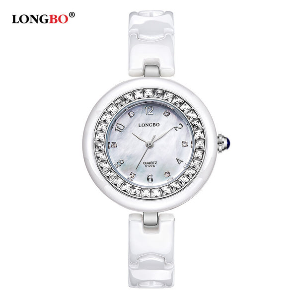 LONGBO Quartz Watches Women Ceramic Strap Watch Rose Gold Ceramic Dail Fashion Ladies reloj digital Wrist Watches With Crystals