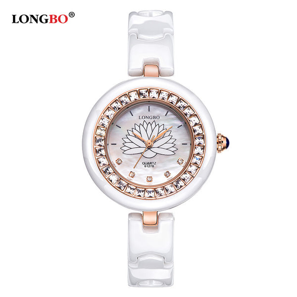 LONGBO Quartz Watches Women Ceramic Strap Watch Rose Gold Ceramic Dail Fashion Ladies reloj digital Wrist Watches With Crystals