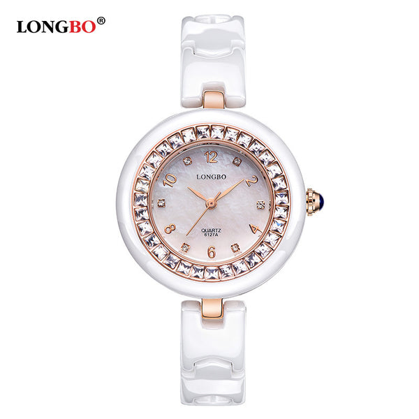 LONGBO Quartz Watches Women Ceramic Strap Watch Rose Gold Ceramic Dail Fashion Ladies reloj digital Wrist Watches With Crystals