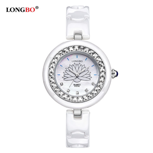 LONGBO Quartz Watches Women Ceramic Strap Watch Rose Gold Ceramic Dail Fashion Ladies reloj digital Wrist Watches With Crystals