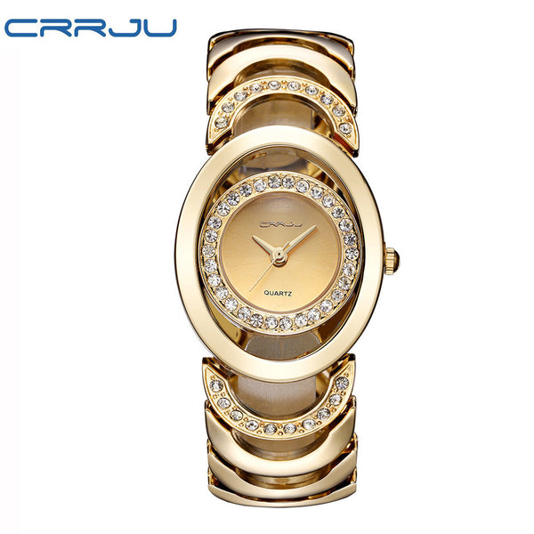 Luxury Brand CRRJU Quartz Watch Women Gold Steel Bracelet Watch 30M waterproof Rhinestone Ladies Dress Watch relogio feminino