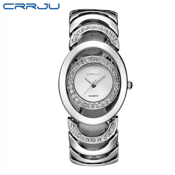 Luxury Brand CRRJU Quartz Watch Women Gold Steel Bracelet Watch 30M waterproof Rhinestone Ladies Dress Watch relogio feminino