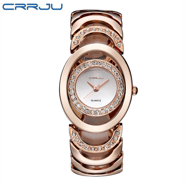 Luxury Brand CRRJU Quartz Watch Women Gold Steel Bracelet Watch 30M waterproof Rhinestone Ladies Dress Watch relogio feminino