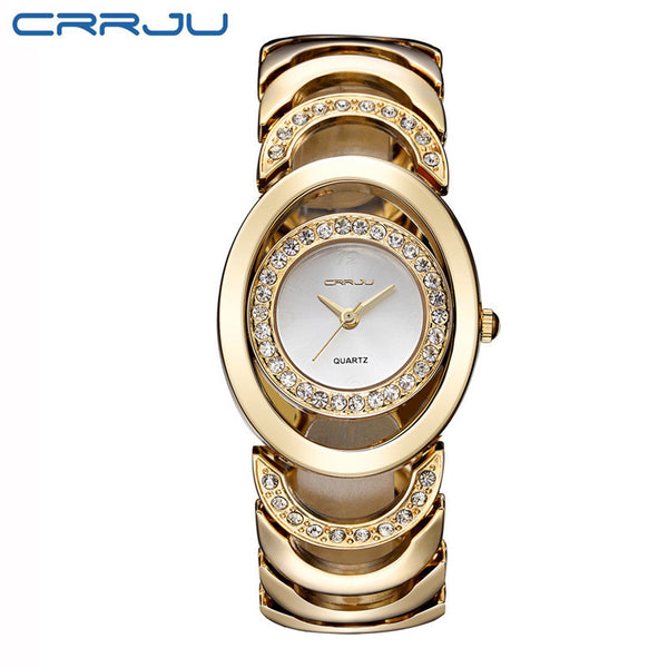 Luxury Brand CRRJU Quartz Watch Women Gold Steel Bracelet Watch 30M waterproof Rhinestone Ladies Dress Watch relogio feminino