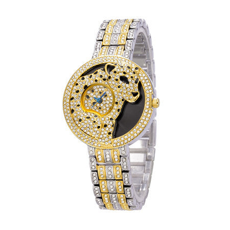 Hot Sale Belbi Fashion Dress Steel Strap Quartz Women Watch Lady 3D Leopard Dial Rhinestone Wristwatch Luxury Brand Girl Watches