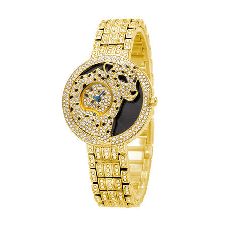Hot Sale Belbi Fashion Dress Steel Strap Quartz Women Watch Lady 3D Leopard Dial Rhinestone Wristwatch Luxury Brand Girl Watches