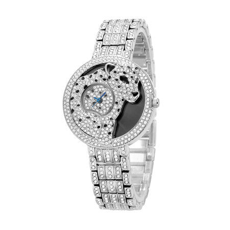 Hot Sale Belbi Fashion Dress Steel Strap Quartz Women Watch Lady 3D Leopard Dial Rhinestone Wristwatch Luxury Brand Girl Watches