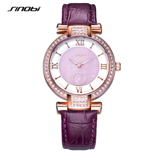 SINOBI Fashion Womens Wrist Watches For Top Luxury Brand Leather Watchband Diamond Ladies Quartz Clock Female Wristwatches 2016