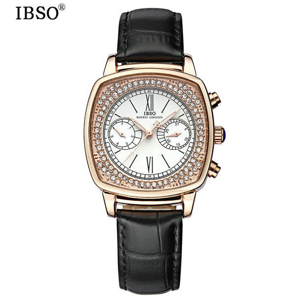 IBSO Complete Calendar Woman Quartz-watch Fashion Week Display Multifunction Womens Watch Genuine Leather Strap Relojes De Mujer