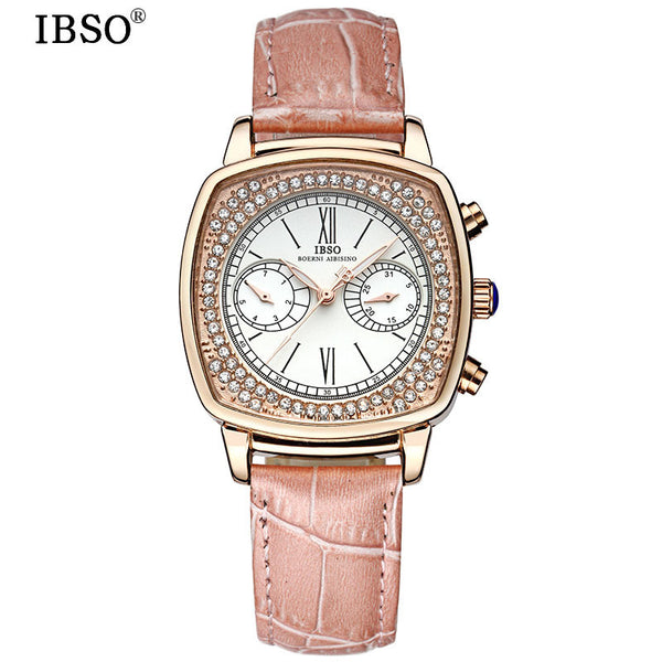 IBSO Complete Calendar Woman Quartz-watch Fashion Week Display Multifunction Womens Watch Genuine Leather Strap Relojes De Mujer
