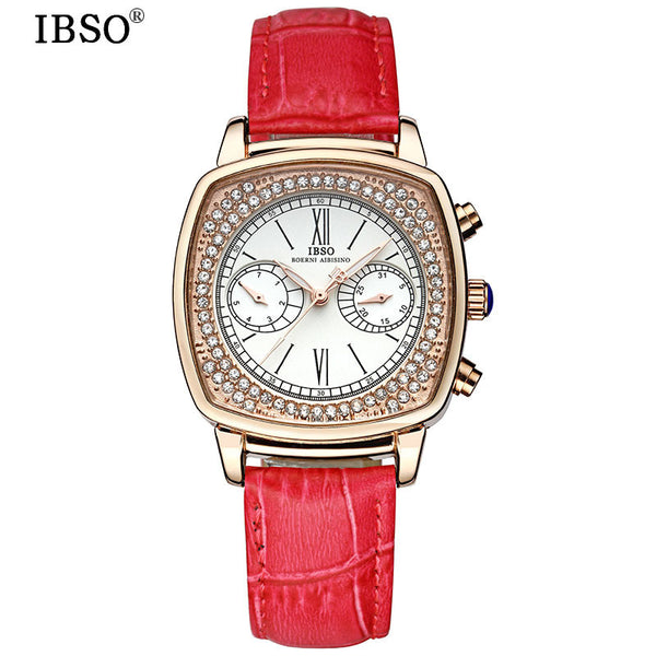 IBSO Complete Calendar Woman Quartz-watch Fashion Week Display Multifunction Womens Watch Genuine Leather Strap Relojes De Mujer