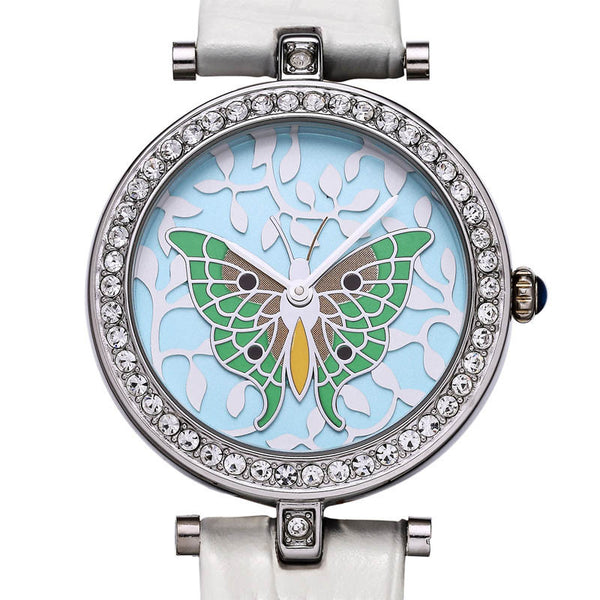 Brand Time Story Fashion Luxury 3D Butterfly Carved Women's Watches Ladies Japan Quartz Watch Genuine Leather Band Rhinestone