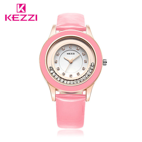 Top Selling KEZZI Band Fashion Casual with Diamond Watch Women 7 Colors Leather Strap Quartz Wrist Watches Ladies montre femme