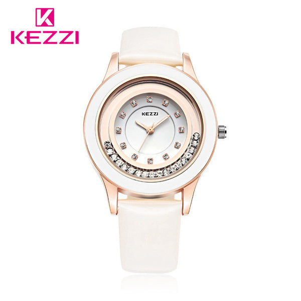 Top Selling KEZZI Band Fashion Casual with Diamond Watch Women 7 Colors Leather Strap Quartz Wrist Watches Ladies montre femme