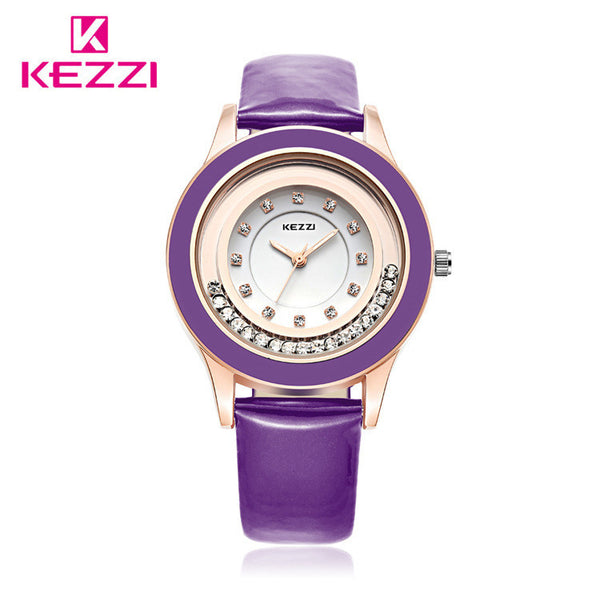 Top Selling KEZZI Band Fashion Casual with Diamond Watch Women 7 Colors Leather Strap Quartz Wrist Watches Ladies montre femme