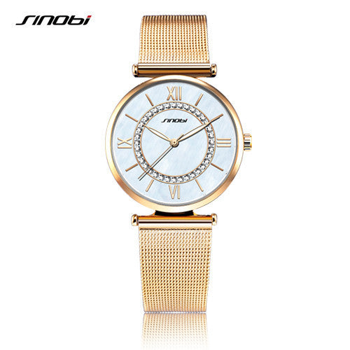 SINOBI Golden Elegant Women's Watches For Brand Ladies Fashion Wristwatch Rhinestone Female Waterproof Clock Bracelet Relojes