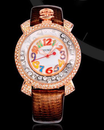 Genuine Leather Strap Big Women Watch Crystal Diamond Dress Ladies Casual Quartz Watches Party Wristwatch Red Watches SouSou