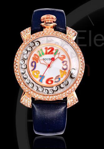 Genuine Leather Strap Big Women Watch Crystal Diamond Dress Ladies Casual Quartz Watches Party Wristwatch Red Watches SouSou