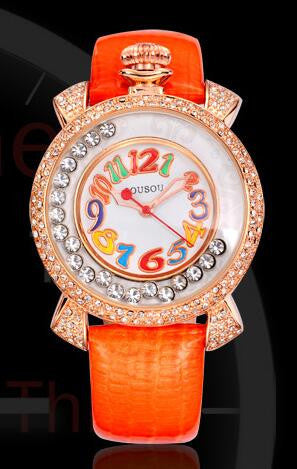 Genuine Leather Strap Big Women Watch Crystal Diamond Dress Ladies Casual Quartz Watches Party Wristwatch Red Watches SouSou