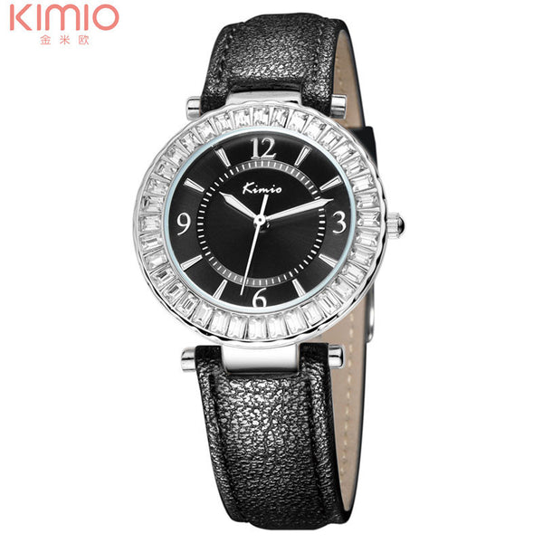 2016 Brand  Kimio Watch Women Ladies  Luxury rhinestone fashion Watchesgenuine leather band Stainless Steel Quartz Dress Watches