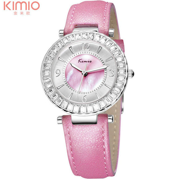 2016 Brand  Kimio Watch Women Ladies  Luxury rhinestone fashion Watchesgenuine leather band Stainless Steel Quartz Dress Watches